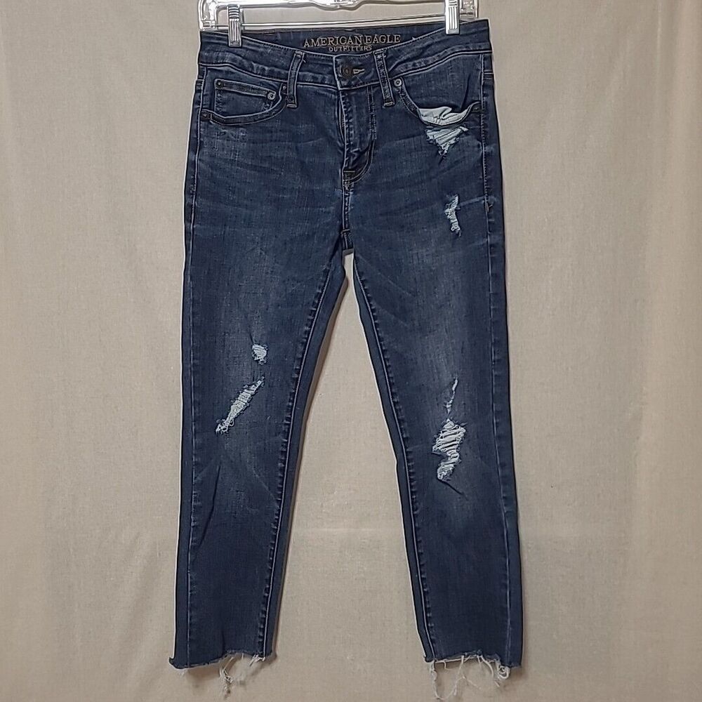 American Eagle Skinny Jeans Mens Size 28 x 24 Extreme Flex Distressed  CUT OFF